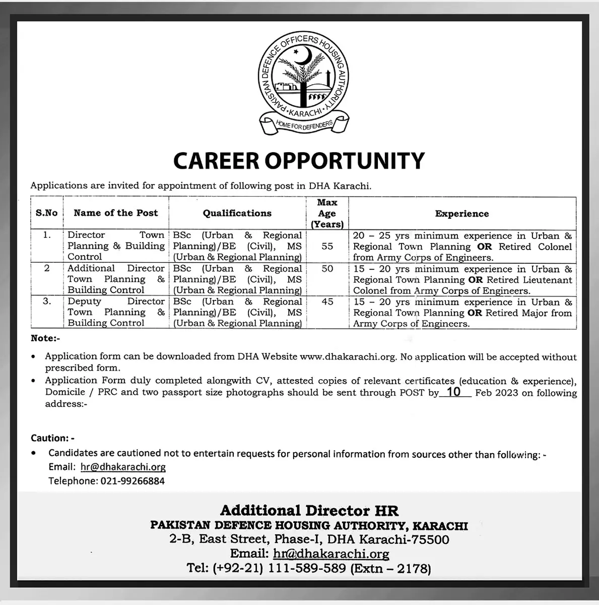 Defence Housing Authority DHA Karachi Jobs 2023 Jobs 2023 — original advertisement