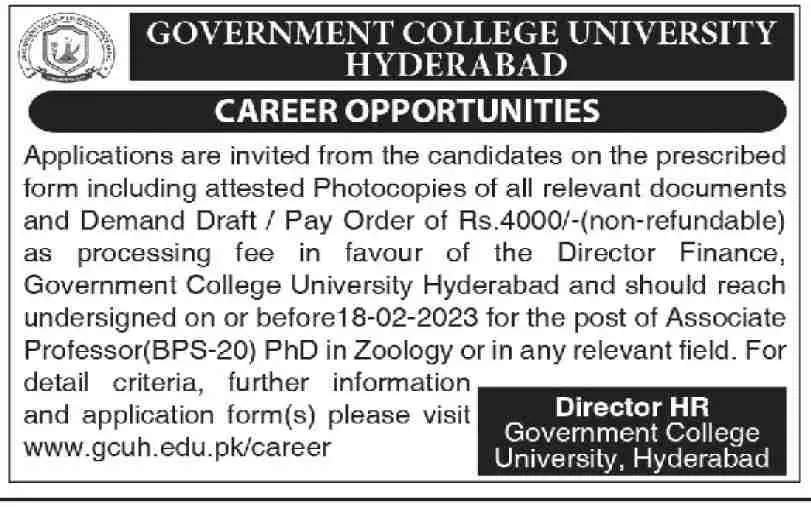 Government College University Hyderabad Jobs 2023 Jobs 2023 — original advertisement