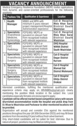 Medical Emergency Resilience Foundation Jobs 2023 – Medical Emergency Resilience Foundation (MERF) Pakistan Jobs 2023 — original advertisement