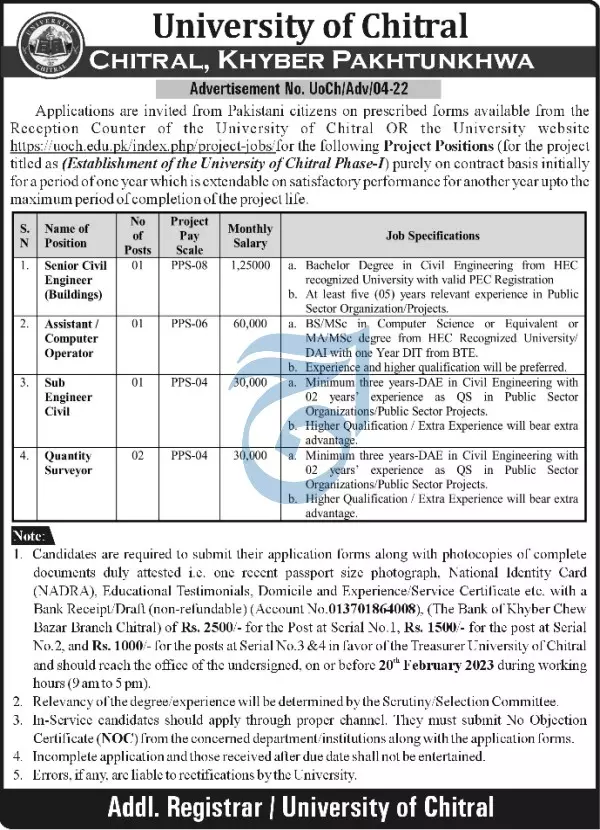 University of Chitral Khyber Pakhtunkhwa Jobs 2023 Jobs 2023 — original advertisement