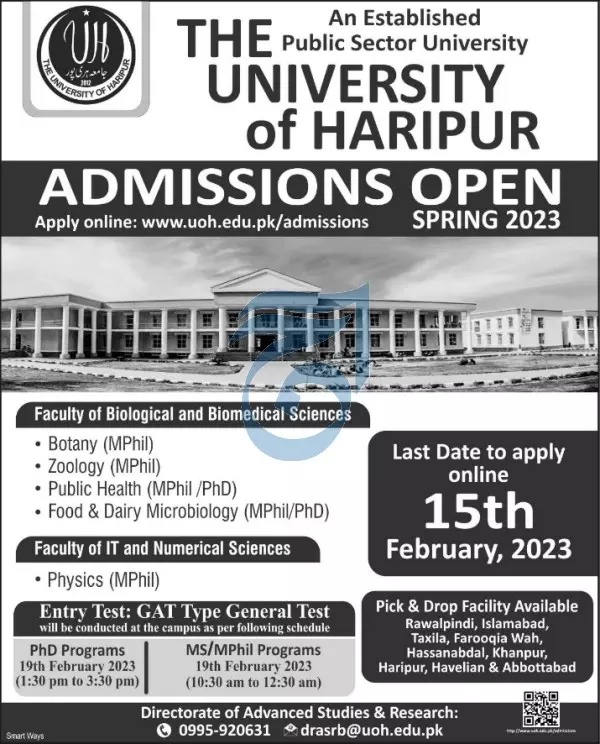 University of Haripur Admissions 2023 Admissions 2023 — original advertisement