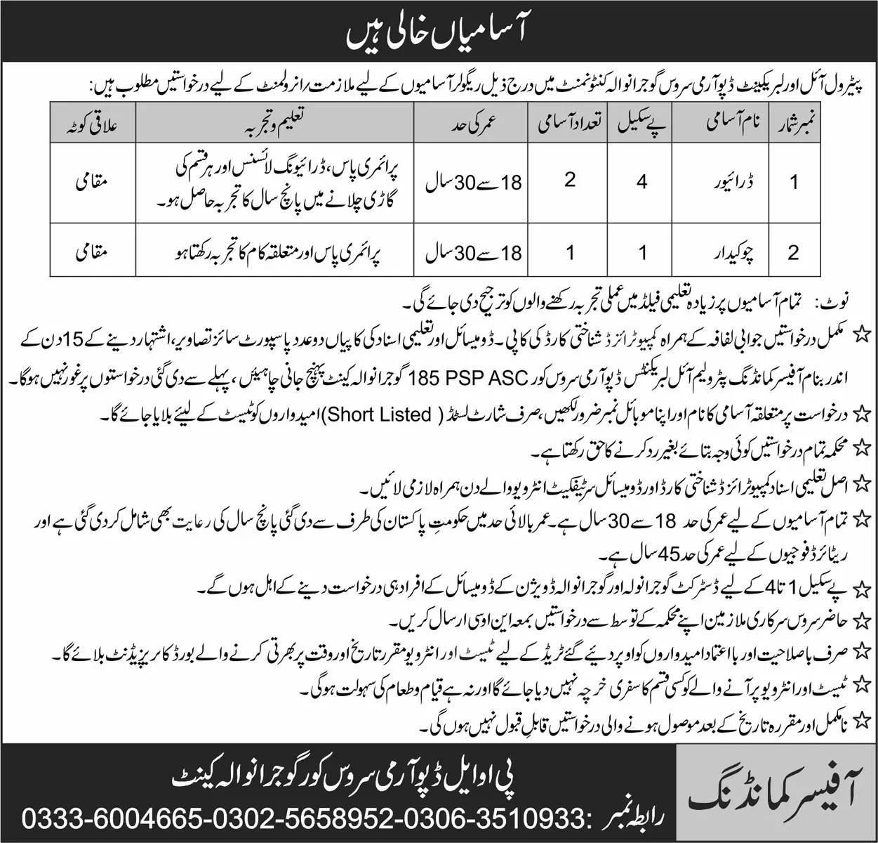 Army Depot Service Kor Gujranwala Cantt Jobs 2023 – Cantonment Board Jobs 2023 — original advertisement