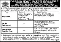Fazaia Inter College Korangi Creek Karachi Jobs 2023 – Fazaia Schools & Colleges Jobs 2023 — original advertisement