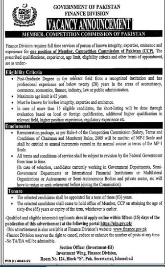 Finance Division Islamabad Jobs 2023 Jobs 2023 — original advertisement