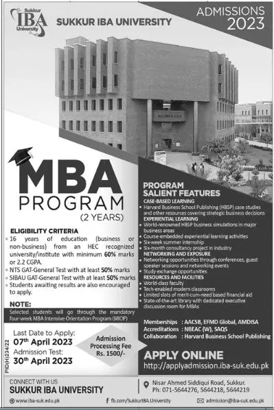 IBA Sukkur University Admissions 2023 – Sukkur IBA University Admissions 2023 — original advertisement