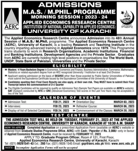 University of Karachi Admissions 2023 Admissions 2023 — original advertisement