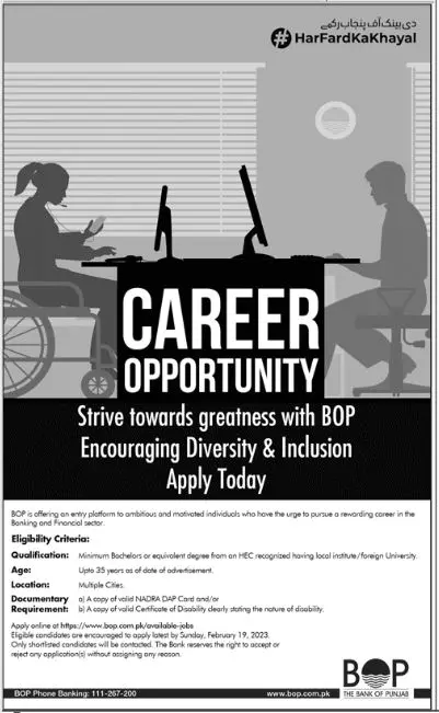 Career Opportunities in Bank of Punjab 2023 Jobs 2023 — original advertisement