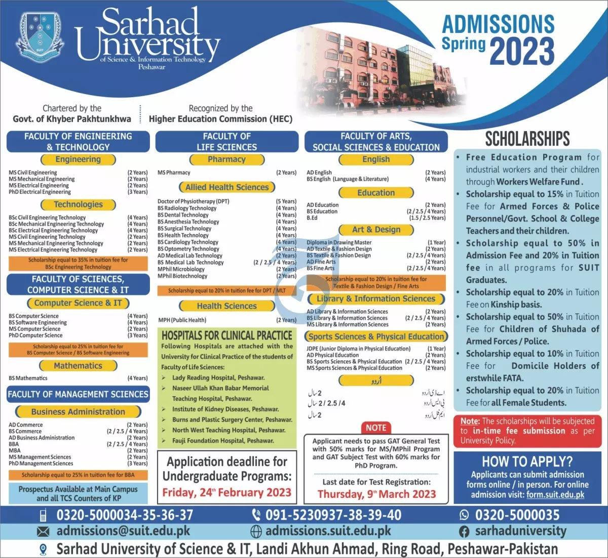 Sarhad University of Science & Information Admissions 2023 – Sarhad University of Science and Information Technology Peshawar Admissions 2023 — original advertisement