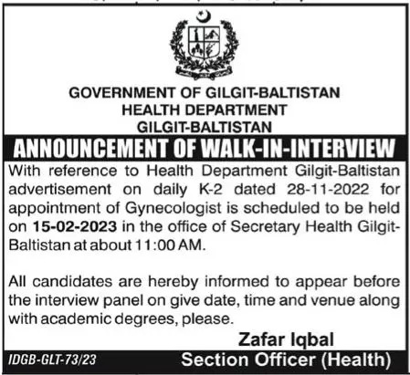 Health Department Gilgit Baltistan Jobs Interview 2023 – Health Department Gilgitbaltistan Jobs 2023 — original advertisement