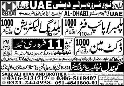 Building Electrician & Pipe Fitter  Dubai  Jobs 2023 – Private Company Jobs 2023 — original advertisement
