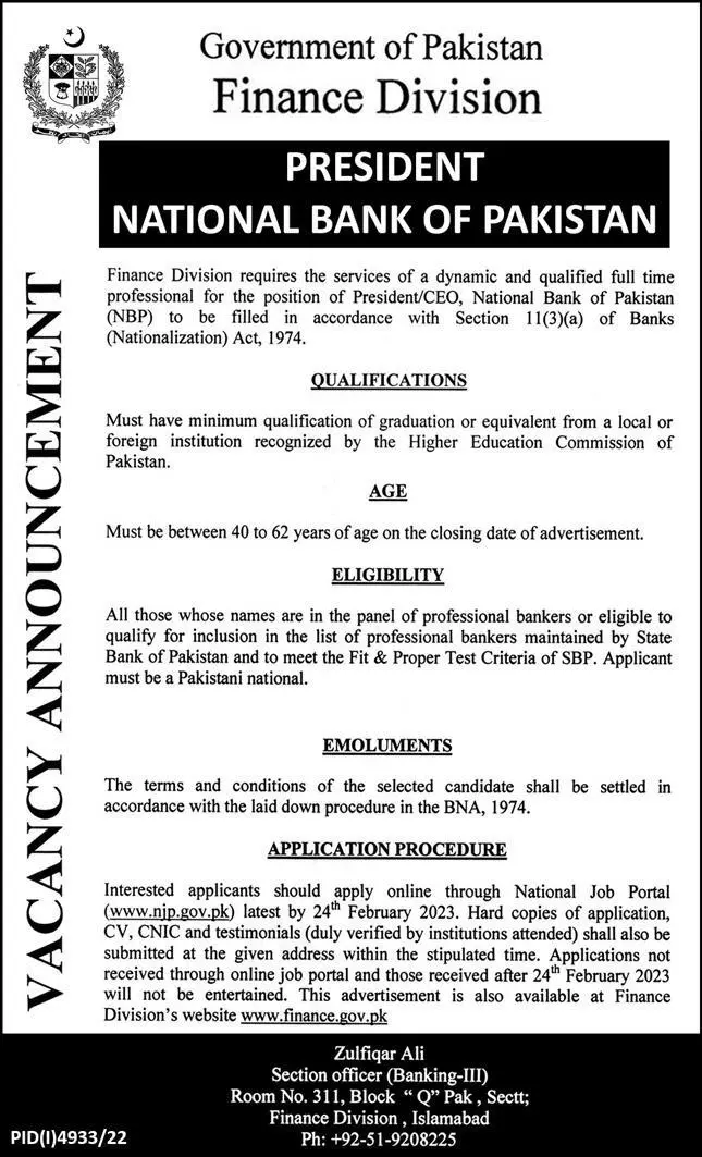 Finance division Islamabad Jobs 2023 Jobs 2023 — original advertisement