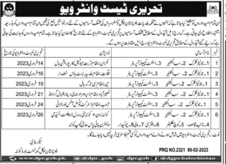 Local Government Department Balochistan Written Test 2023 – Local Government and Rural Development Department Balochistan Jobs 2023 — original advertisement