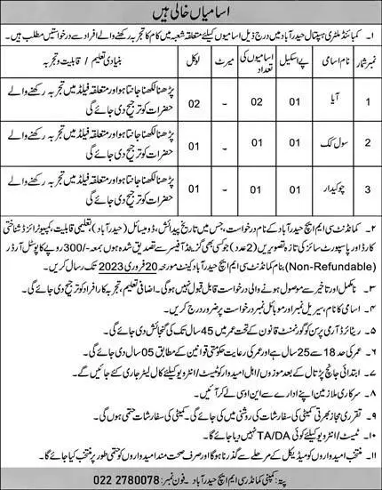 Combined Military Hospital CMH Hyderabad Jobs 2023 Jobs 2023 — original advertisement