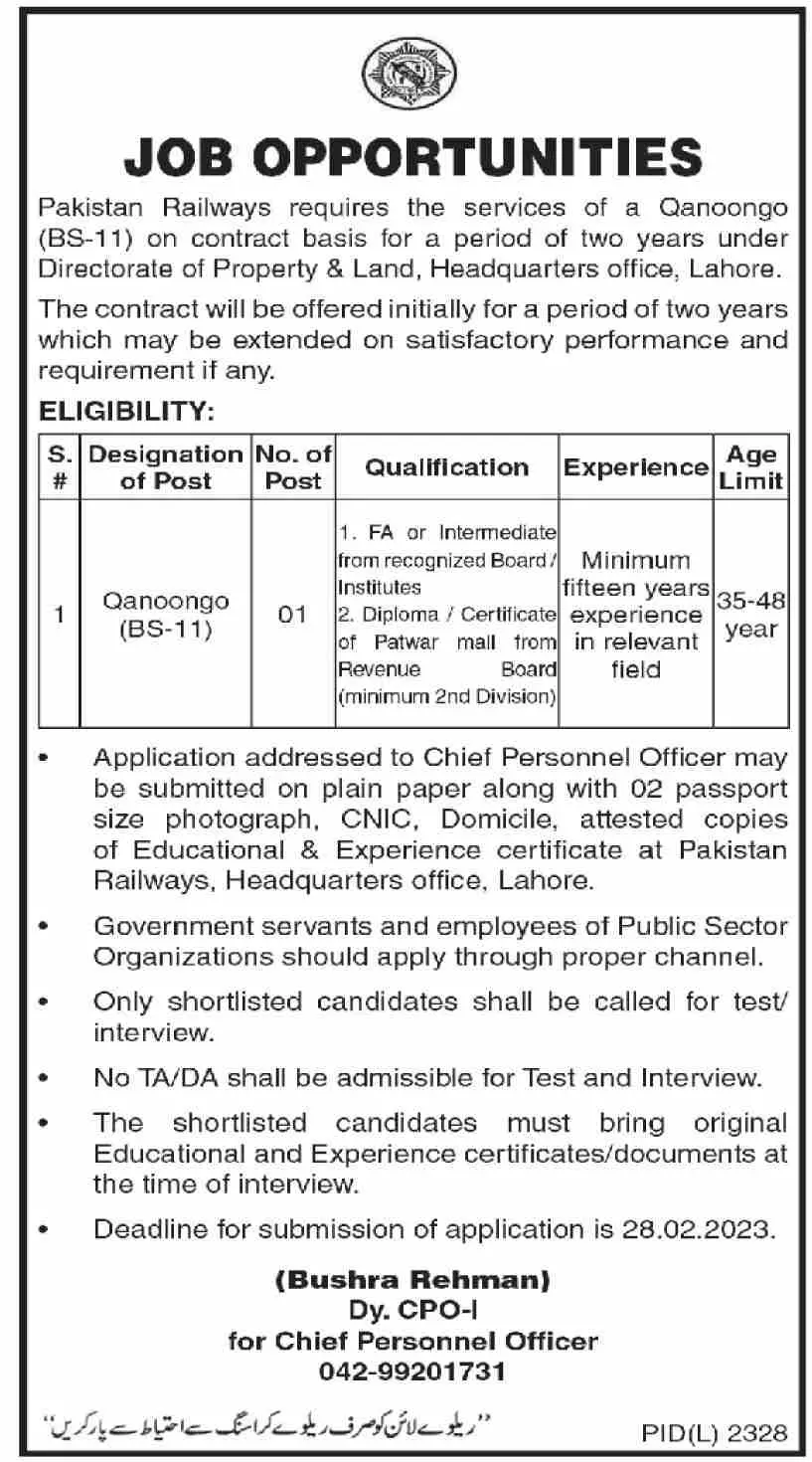 Pakistan Railways Jobs 2023 – Ministry of Railways Islamabad Jobs 2023 — original advertisement