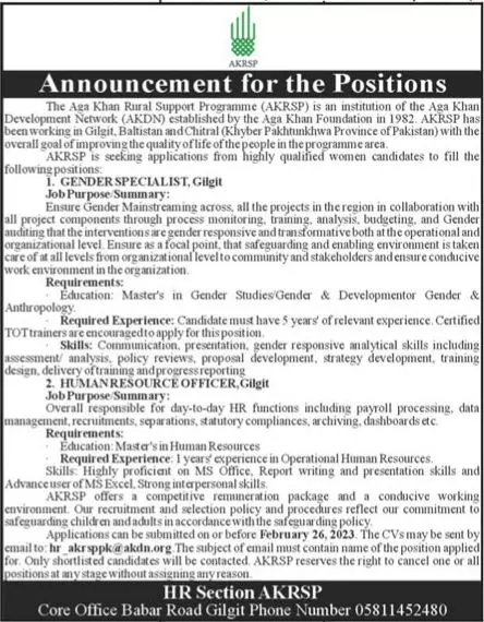 Aga Khan Rural Support Programme Jobs 2023 – Aga Khan Education Service Pakistan Jobs 2023 — original advertisement