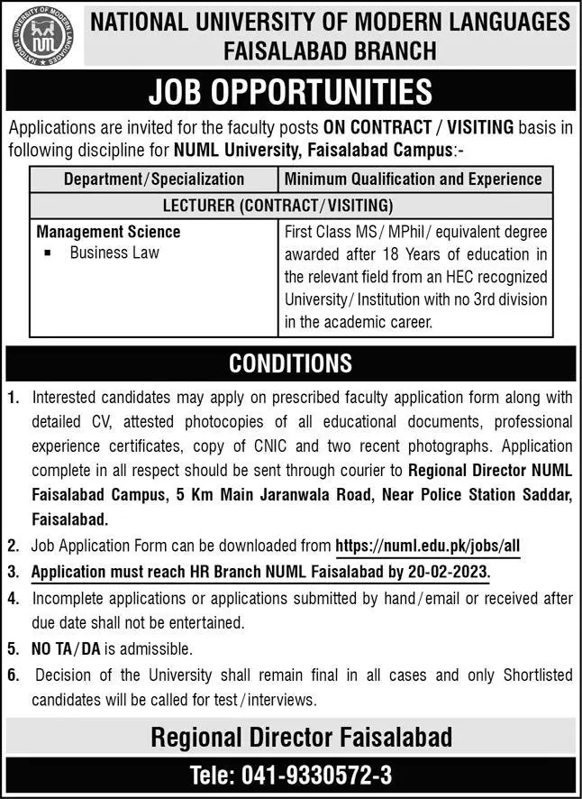 National University of Modern Languages Faisalabad Jobs 2023 – National University of Modern Languages Islamabad Jobs 2023 — original advertisement