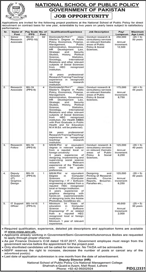 National School of Public Policy Lahore Jobs 2023 Jobs 2023 — original advertisement