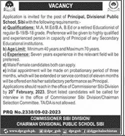 Divisional Public School Sibi Jobs 2023 – Divisional Public School and College Jobs 2023 — original advertisement