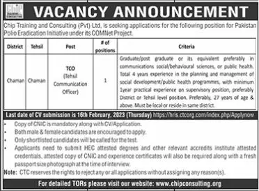 Chip Training & Consulting Pvt Ltd Jobs 2023 – Chip Training Consulting Pvt Ltd Jobs 2023 — original advertisement