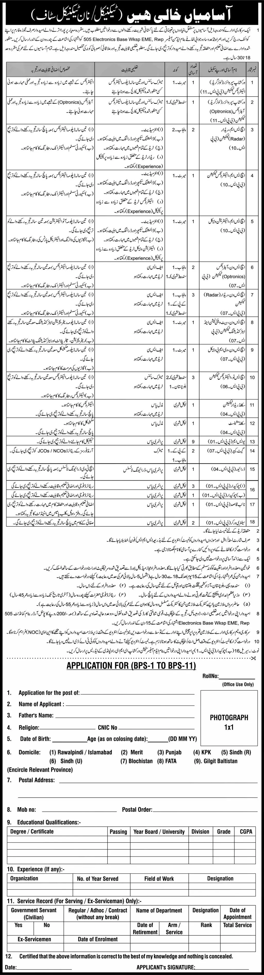 Station workshop EME Rawalpindi Jobs 2023 – Pakistan Army Jobs 2023 — original advertisement