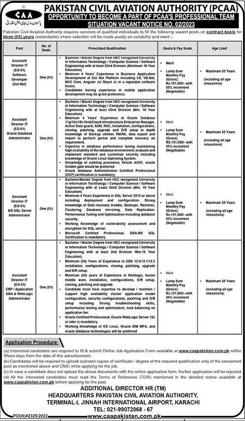 Pakistan Civil Aviation Authority PCAA Jobs 2023 – Pakistan Civil Aviation Authority (CAA) Jobs 2023 — original advertisement