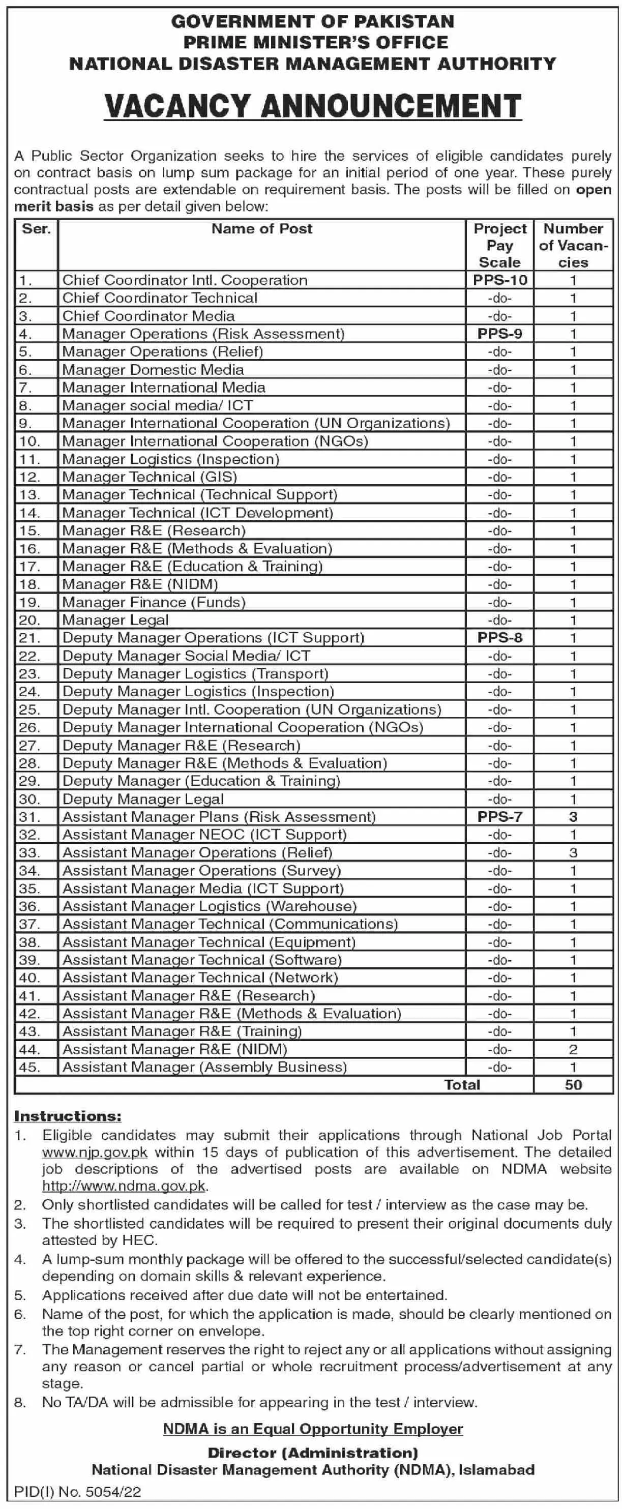 National Disaster Management Authority Jobs 2023 – National Disaster & Risk Management Fund Jobs 2023 — original advertisement