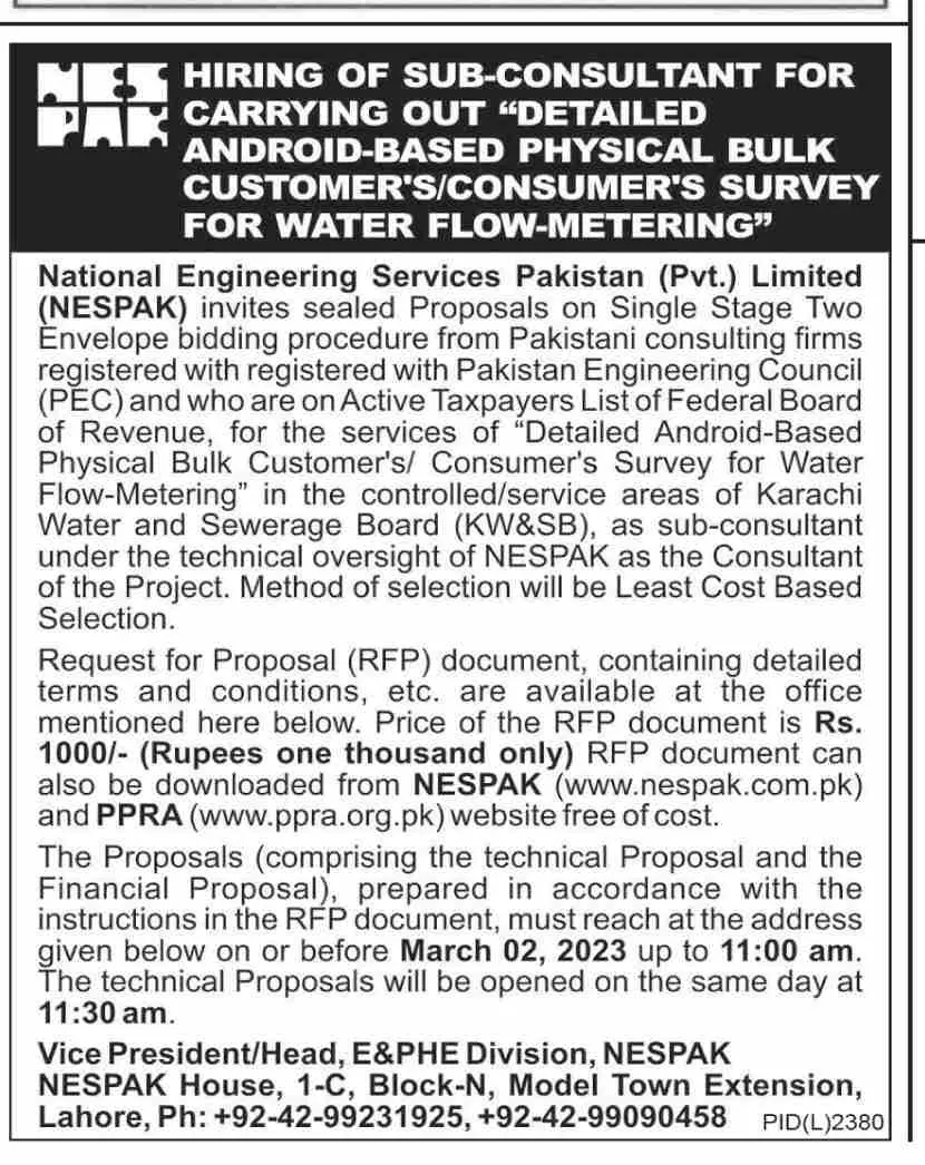 National Engineering Services Pakistan Lahore Jobs 2023 – NESPAK National Engineering Services Pakistan Jobs 2023 — original advertisement