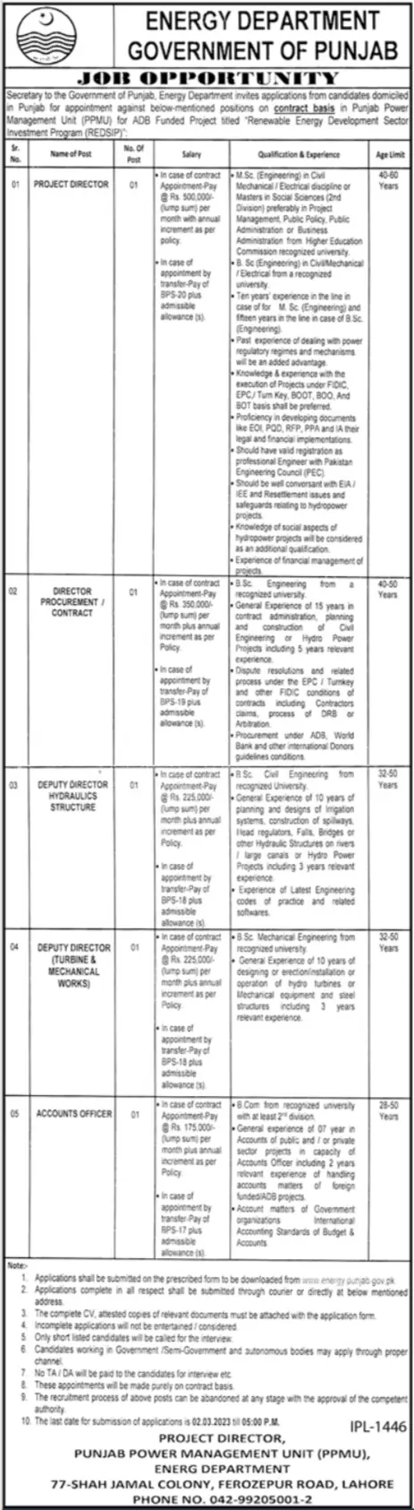 Energy Department Punjab Jobs 2023 Jobs 2023 — original advertisement