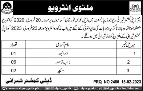 Test Interview Revenue Department District Sherani Jobs 2023 – Revenue Department Balochistan Jobs 2023 — original advertisement