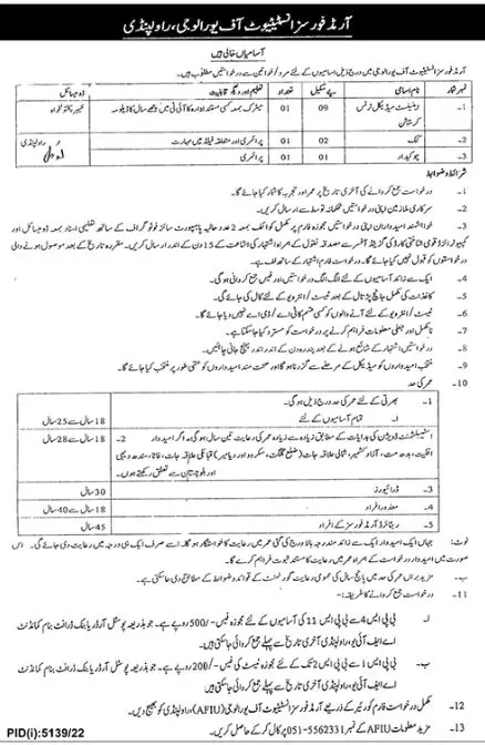 Armed Forces Institute of Urology Rawalpindi Jobs 2023 Jobs 2023 — original advertisement