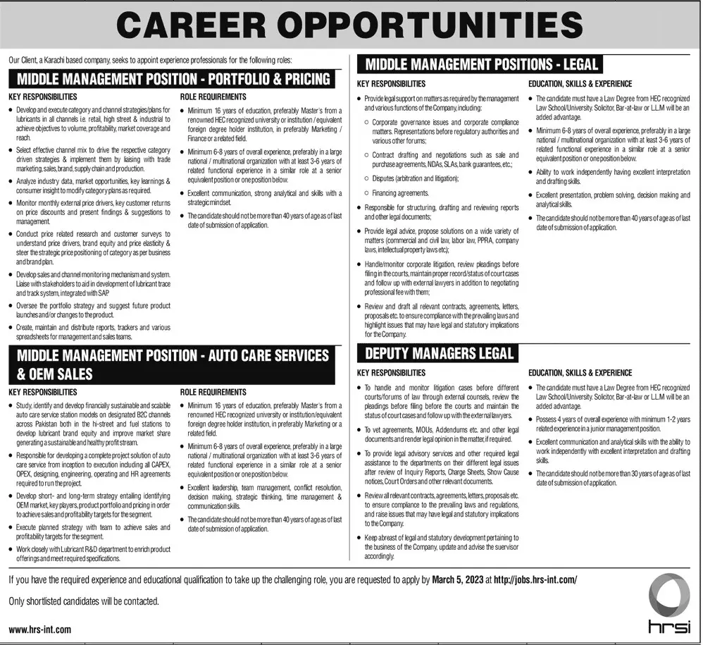 Karachi Based Company Jobs 2023 – Private Company Jobs 2023 — original advertisement