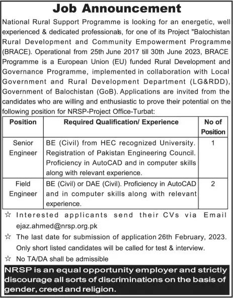 National Rural Support Program NRSP Balochistan Jobs 2023 Jobs 2023 — original advertisement