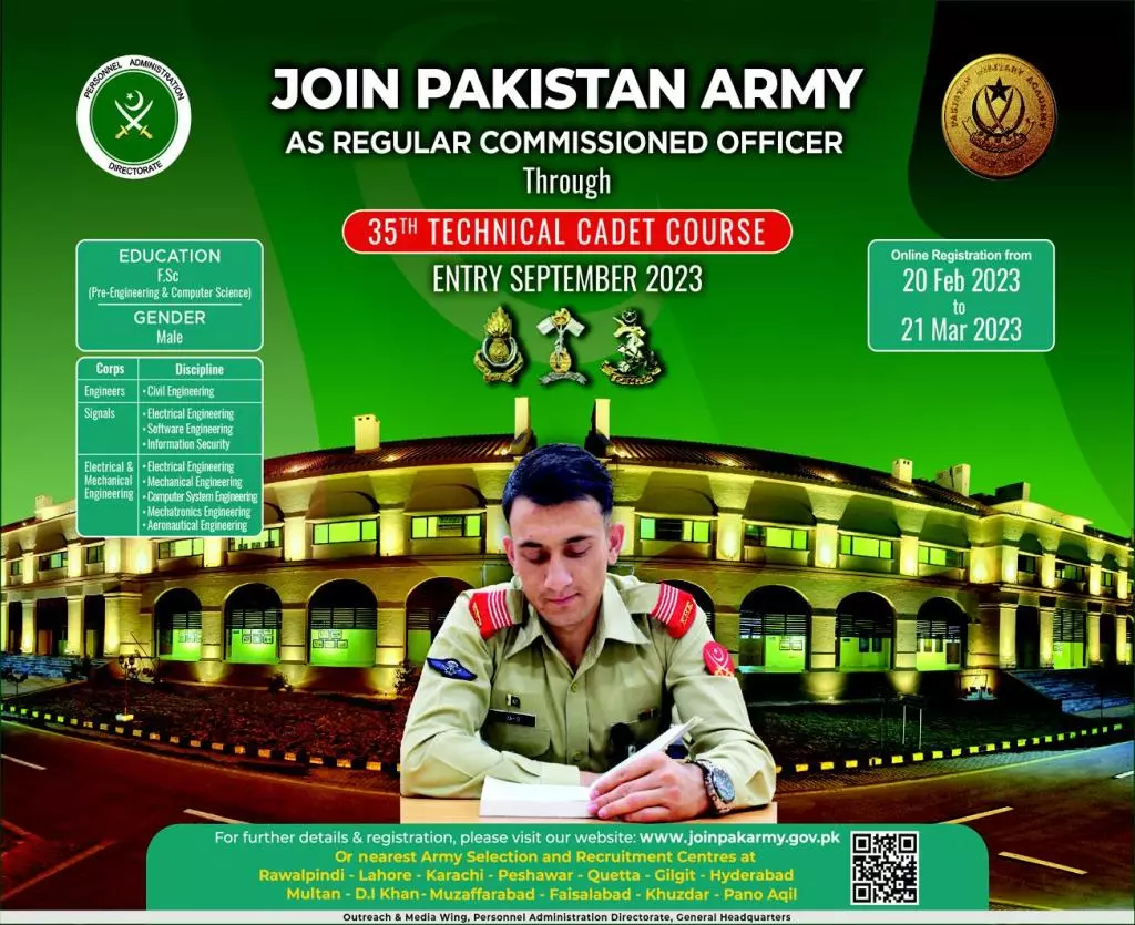 Join Pakistan Army As Regular Commissioned officer Jobs 2023 Jobs 2023 — original advertisement