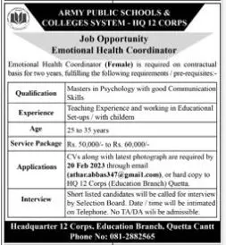 Army Public School and College Quetta Cantt Jobs 2023 – Army Public School & College Paksitan Jobs 2023 — original advertisement