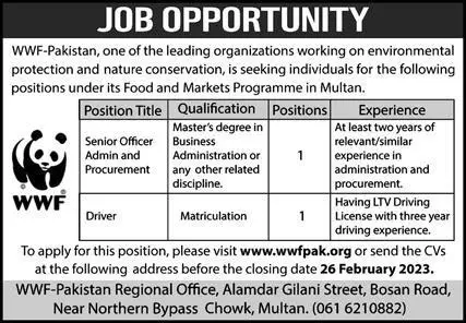 world Wide Fund WWF Pakistan Jobs 2023 Jobs 2023 — original advertisement