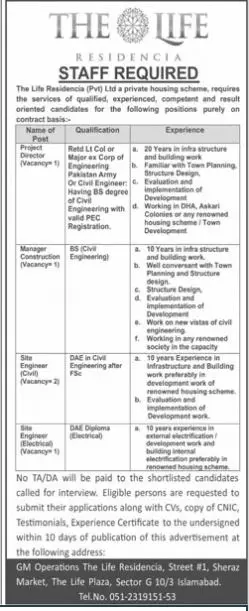 The Life Residencia Pvt Ltd Jobs 2023 Jobs 2023 — original advertisement