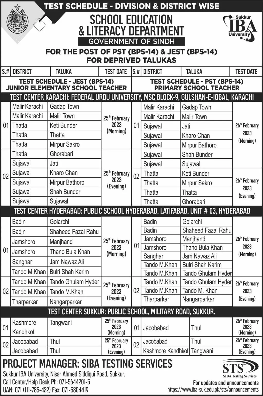 School Education & Literacy Department Sindh Jobs Test 2023 – Govt of Sindh Jobs 2023 — original advertisement