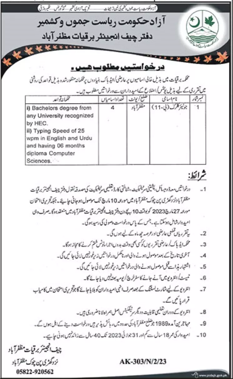 Energy Department Azad Jammu Kashmir Jobs 2023 – Govt of Azad Kashmir Jobs 2023 — original advertisement