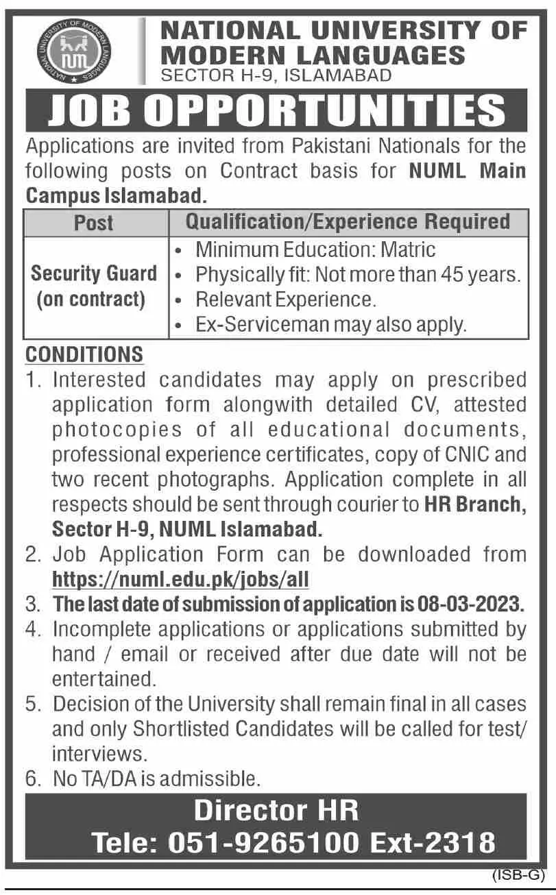 National University of Modern Languages Islamabad Jobs 2023 Jobs 2023 — original advertisement