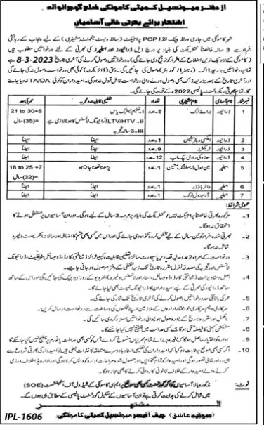 Municipal Comette District Gujranwala Jobs 2023 – Muncipal Commette Jobs 2023 — original advertisement