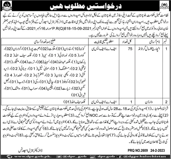 Sports Department Balochistan Jobs 2023 – Govt of Balochistan Jobs 2023 — original advertisement