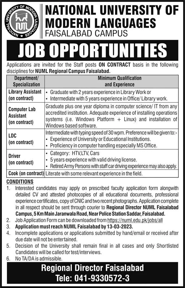 National University of Modern Language Peshawar Jobs 2023 – National University of Modern Languages Islamabad Jobs 2023 — original advertisement