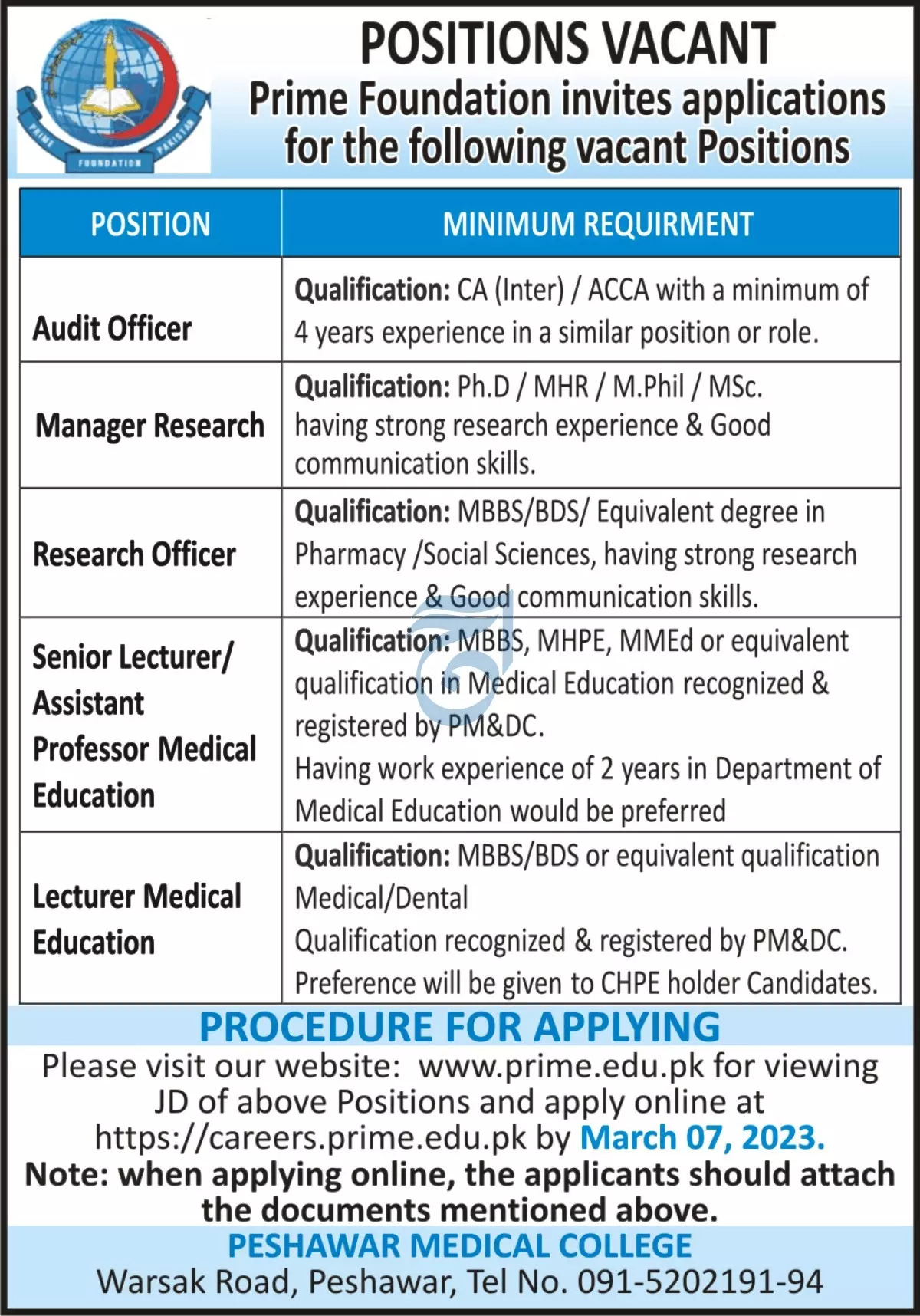 Prime Foundation Pakistan Jobs 2023 – Prime Recruitment Services Pak Jobs 2023 — original advertisement