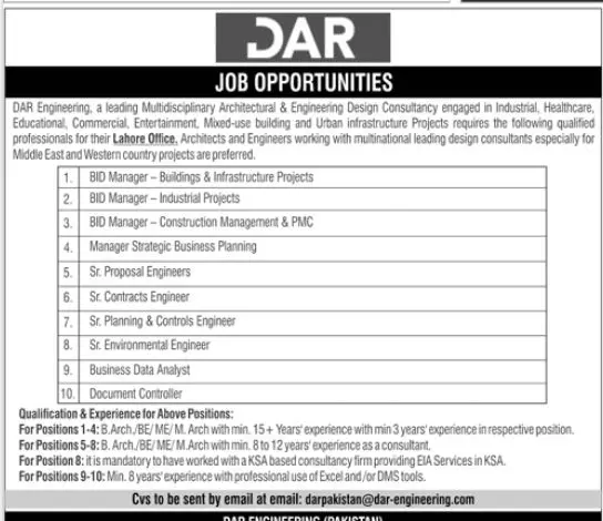 DAR Engineering Company Jobs 2023 – Private Company Jobs 2023 — original advertisement