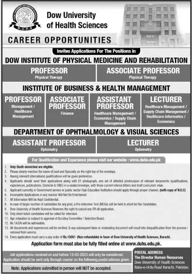 Dow University of health Sciences Karachi Jobs 2023 Jobs 2023 — original advertisement