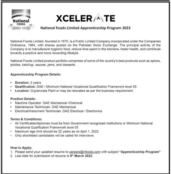 National Foods Limited Apprenticeship Program 2023 – Private Company Jobs 2023 — original advertisement