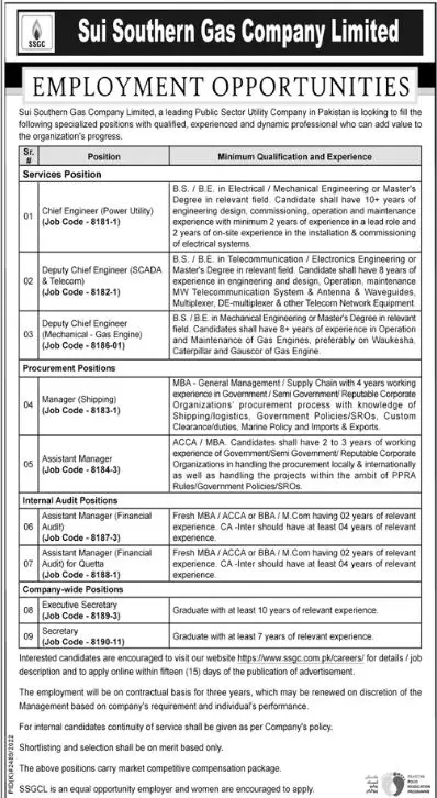 Sui Southern Gas Company Limited Jobs 2023 Jobs 2023 — original advertisement