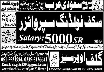 Scaffolding Supervisor Jobs 2023 in Saudi Arabia – Pak Gulf Tec Ni Test & Training Center Manufacturing Jobs 2023 — original advertisement