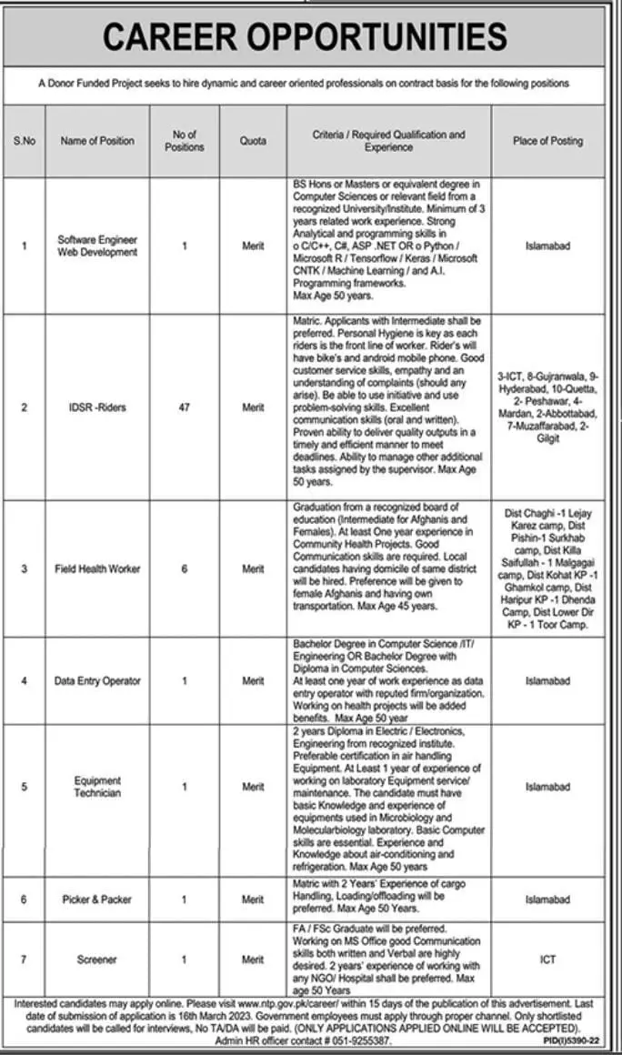 Donar Funded Project Program Jobs 2023 – Public Sector Organization Jobs 2023 — original advertisement