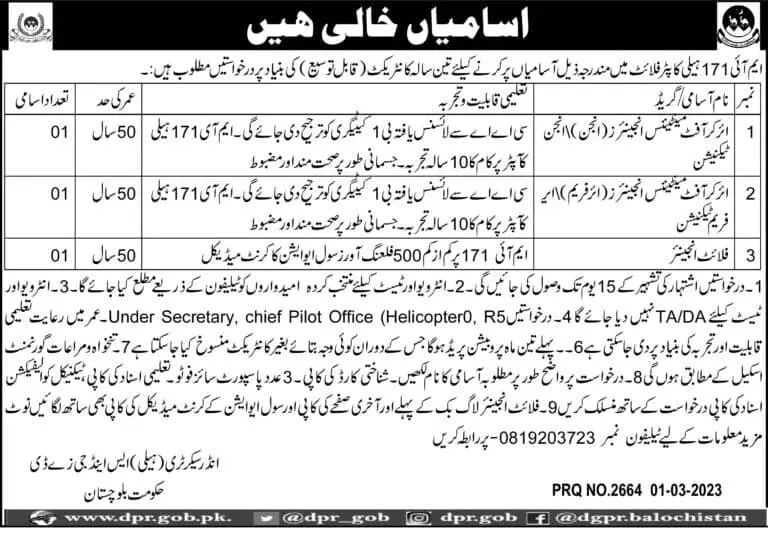 MI 171 Helicopter Flight Jobs 2023 – Pakistan Army Jobs 2023 — original advertisement
